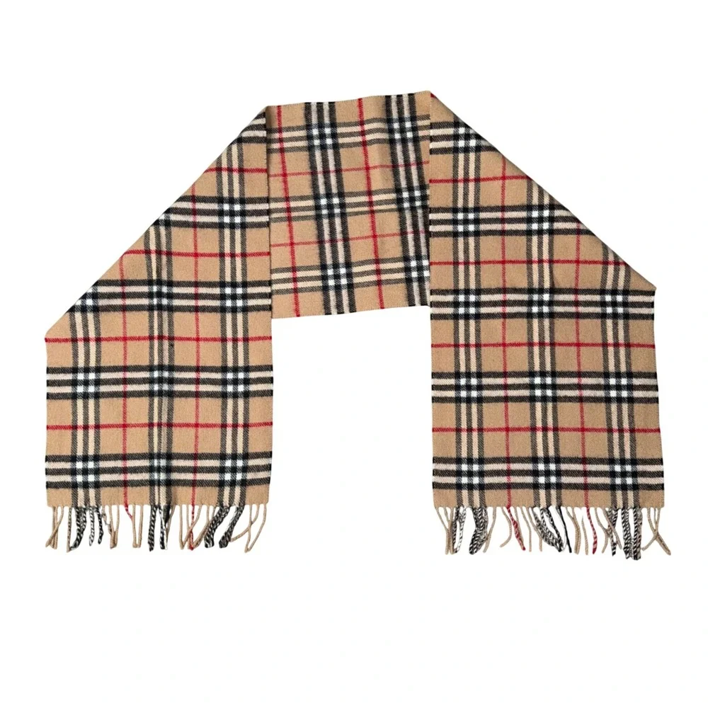 Burberry Scarf Unisex OS Tan Good Vintage Nova Check Lambswool Made in England